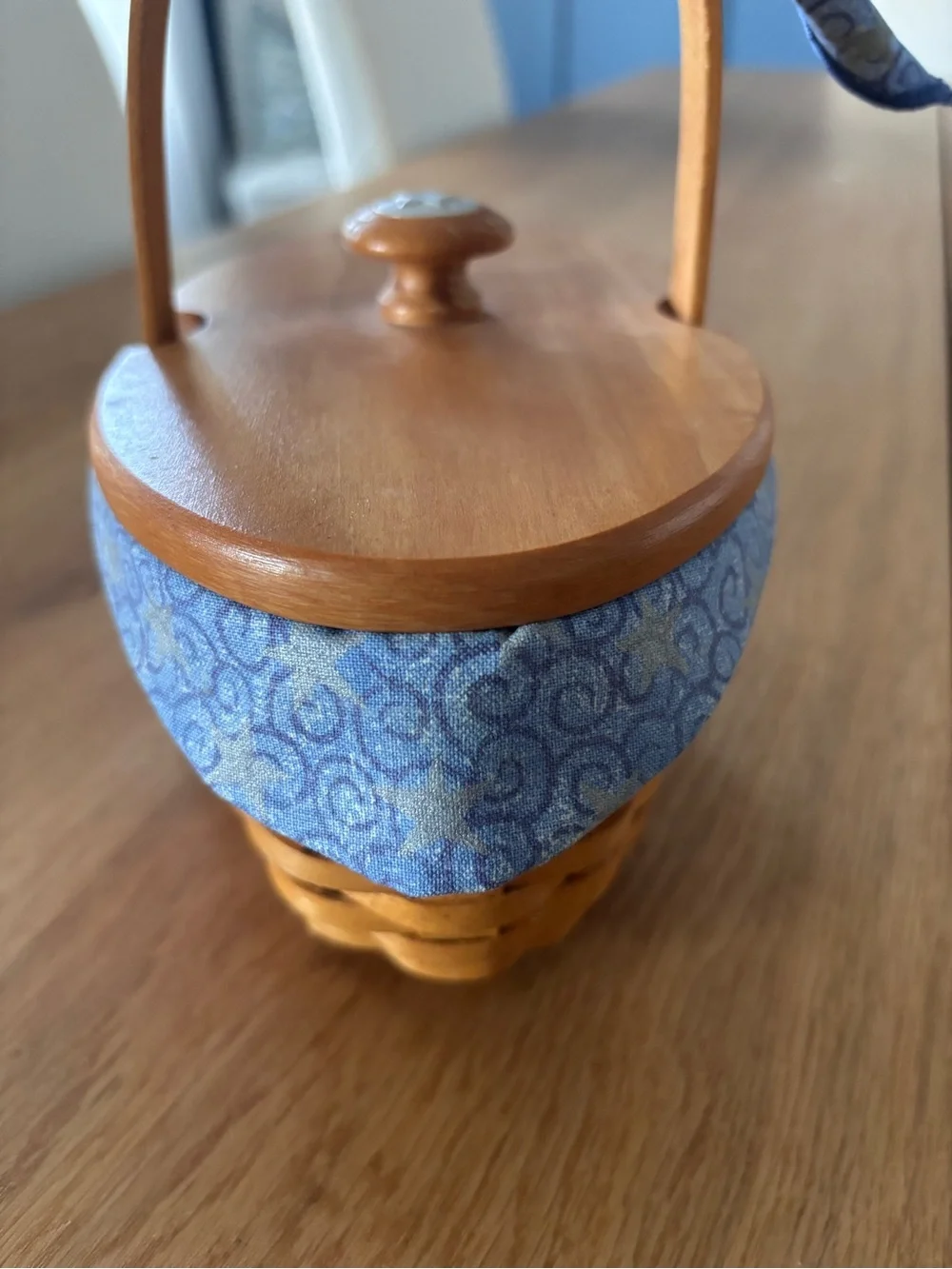 Longaberger Blue Accented Wooden Basket with Star Charm